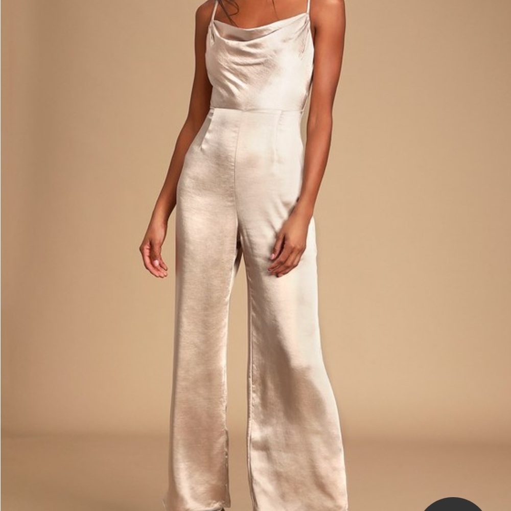 LULUS Champagne satin cowl neck jumpsuit, NWT